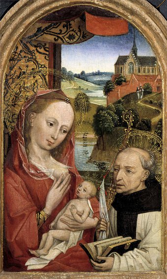 Maria geeft melk aan Bernadus van Clairvaux, Vlaanderen, 1480. Collectie Het Grand Curtius