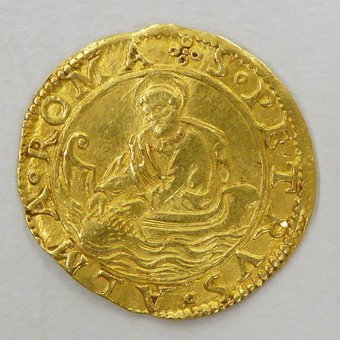 Florijn paus Adrianus VI met wapen, kz. vissende St. Petrus